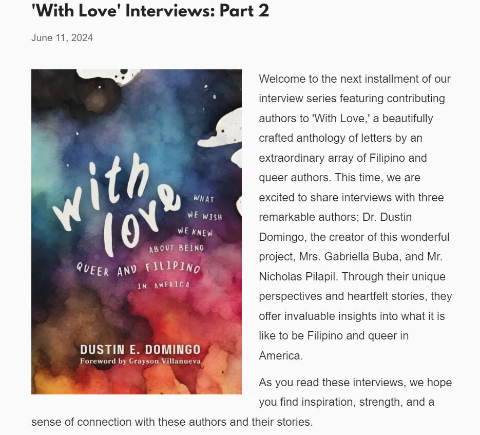 Silver Phoenix Books: Interview of With Love: what we wish we knew about being Queer and Filipino in America Authors
